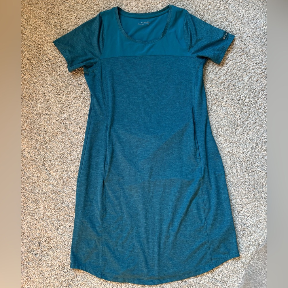 Columbia Teal Shirt Dress Pockets Sun Protection SMALL Beach Outdoor